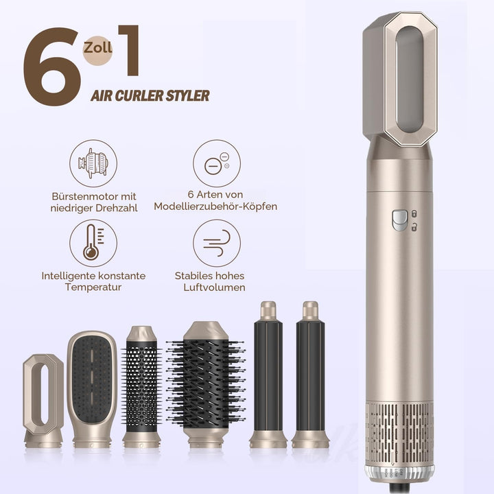 6 in 1 Hairstyler Set, Air Styler mit 1000W Haartrockner, Rundbürstenföhn, Lockenstab, Warmluftbürst