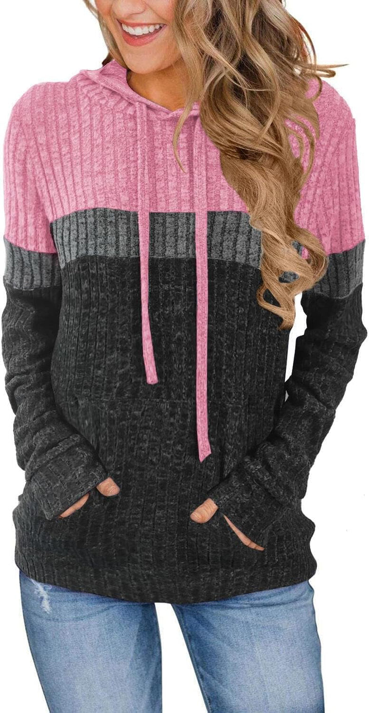 TrendiMax Hoodie Damen Herbst Übergangs Strickpullover Kapuzenpullover mit Kordelzug Locker Sweatshi