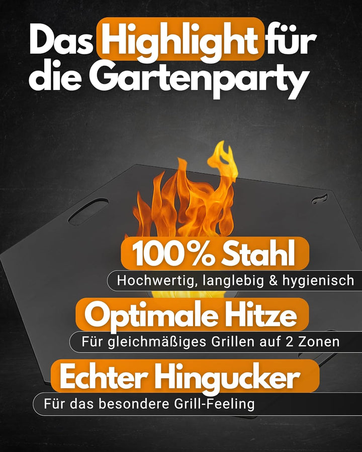 Feuerfest 123 - Feuerplatte Eckig [Ø 60 cm] - Für Feuertonnen, Kugelgrills & Feuerschalen - Universa