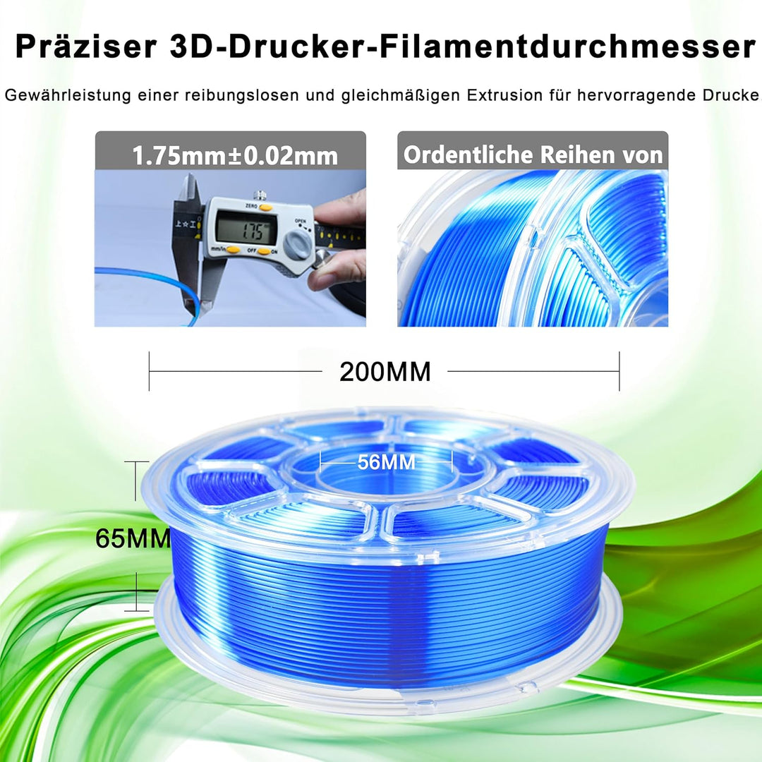 iBOSS PLA+Silk Filament Blau, Glanzendes Metallisches Seiden-3D-Filament1,75mm,Robustes PLA Pro 3D-D