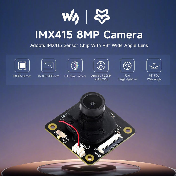 Waveshare IMX415 8MP Camera Module, Adopts IMX415 Sensor Chip with 98° Wide Angle Lens, Good Low Lig