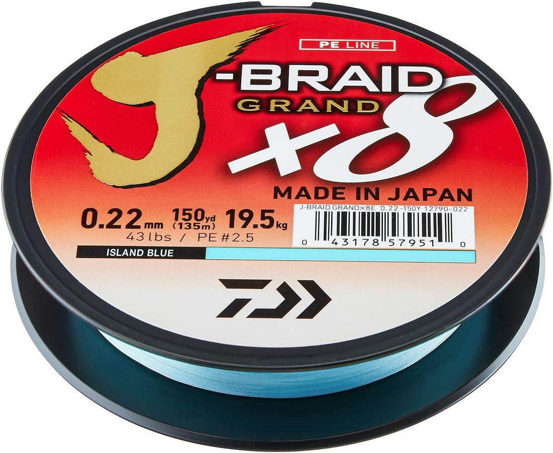 Daiwa J-Braid Grand x8E, 270m, Blau, Geflochtene Angelschnur 270m/0.10mm, 270m/0.10mm
