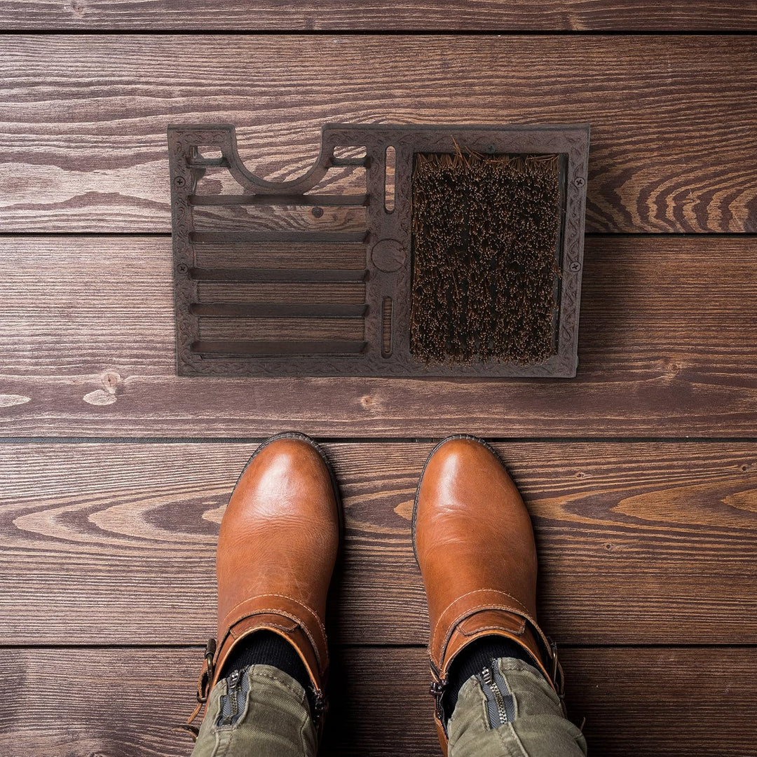 Relaxdays Schuhabstreifer, aus Gusseisen, grosse Bürste, Stiefelknecht, antikes Design, Aussenbereic