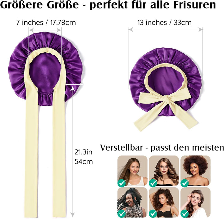 Umisleep 22 Momme Schlafmütze aus 100% Maulbeerseide, doppelseidige weiche Nachtmütze für lockiges H
