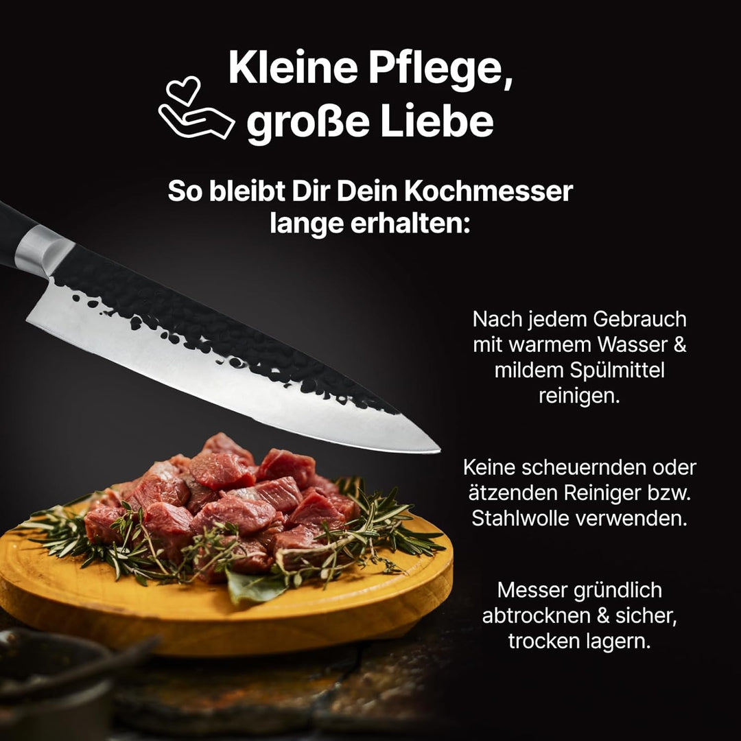 FIVI Kochmesser ROLF 20 cm | Profi Chefmesser aus rostfreiem Stahl mit Hammerschlag – Scharfes Allzw