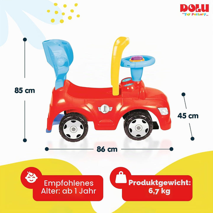 Dolu 4-in-1-Aufsitzfahrzeug für Kinder, Kinder-Trittauto, Lauf- und Fahrfahrzeug für Kinder mit Hupe