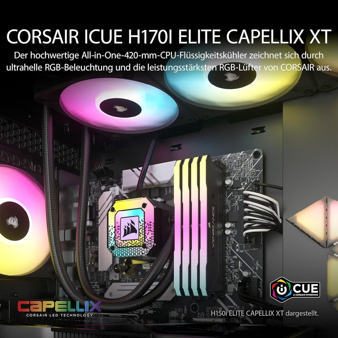 Corsair iCUE H170i Elite CAPELLIX XT Flüssig-CPU-Kühler - DREI AF140 RGB Elite-Lüfter - 420-mm-Radia