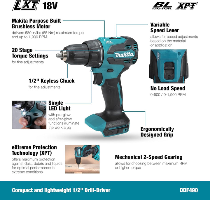 Makita DDF490Z 18V Li-Ion LXT bürstenloser Bohrschrauber,Batterien und Ladegerät nicht im Lieferumfa