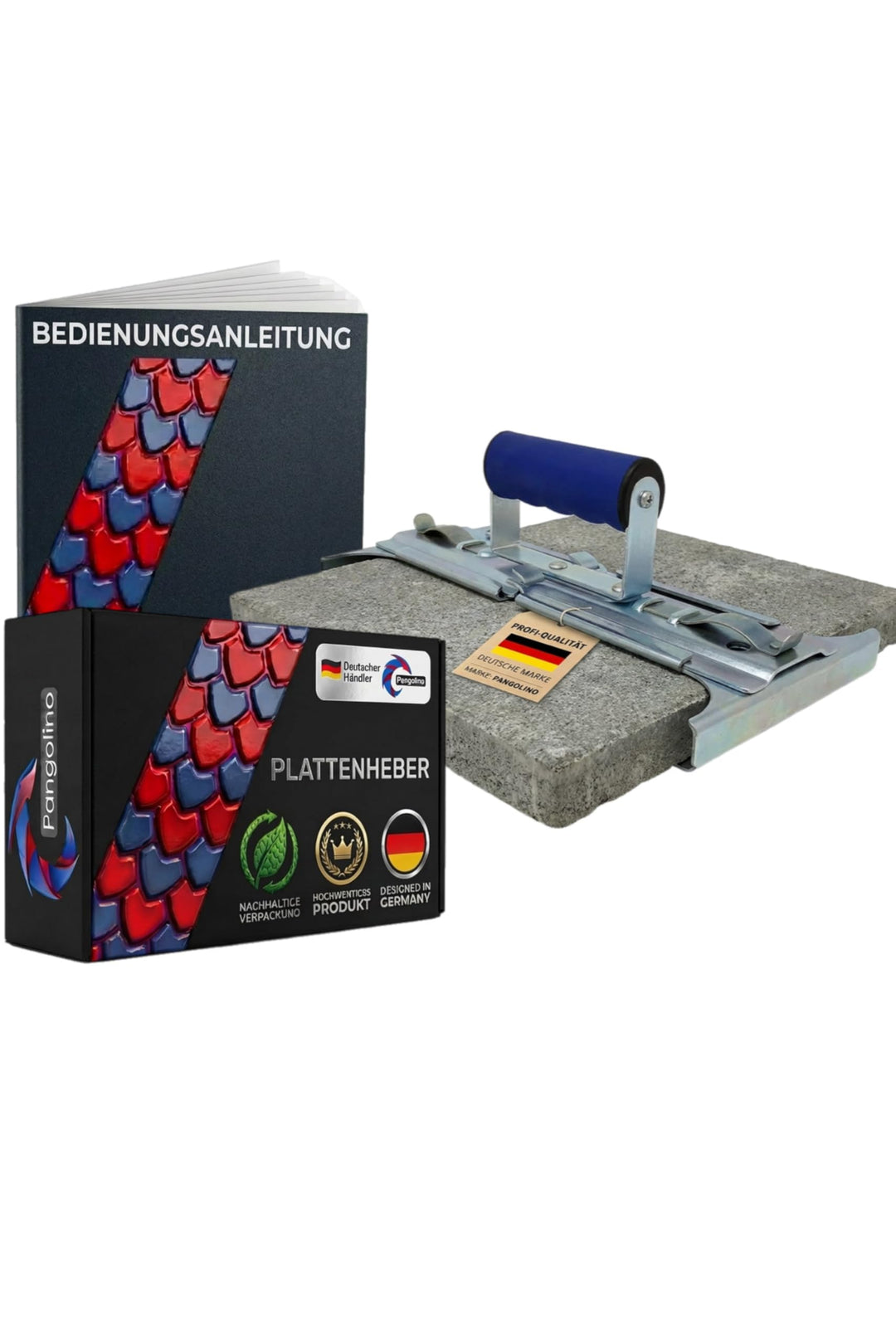 Pangolino Plattenheber - Verstellbarer Terrassenplatten-Träger mit ergonomischem Handgriff - Maximal