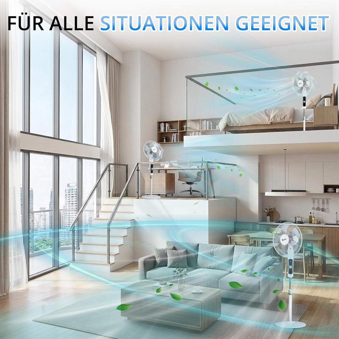 LEADZM Standventilator Leise mit Fernbedienung,3 Geschwindigkeitsstufen,7,5H Timer,117-134 cm höhenv