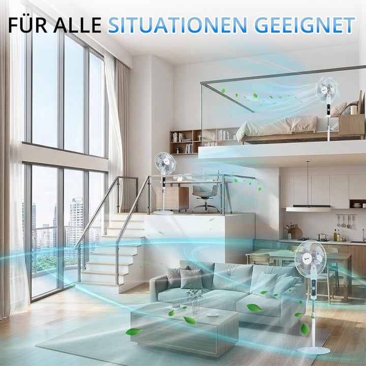 LEADZM Standventilator Leise mit Fernbedienung,3 Geschwindigkeitsstufen,7,5H Timer,117-134 cm höhenv