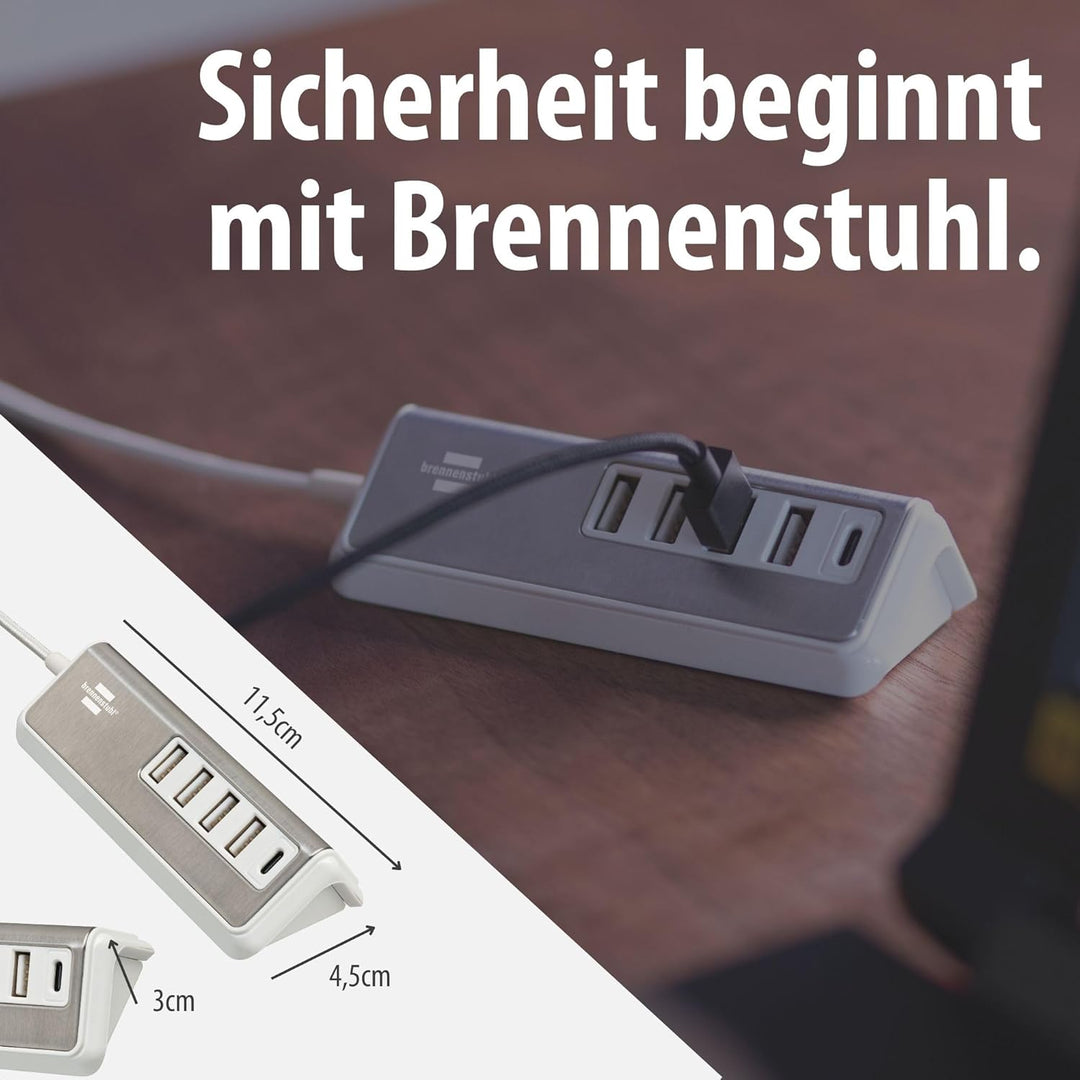 brennenstuhl®Estilo USB Ladegerät mit Schnellladefunktion/Mehrfach USB Ladestation mit Edelstahlober
