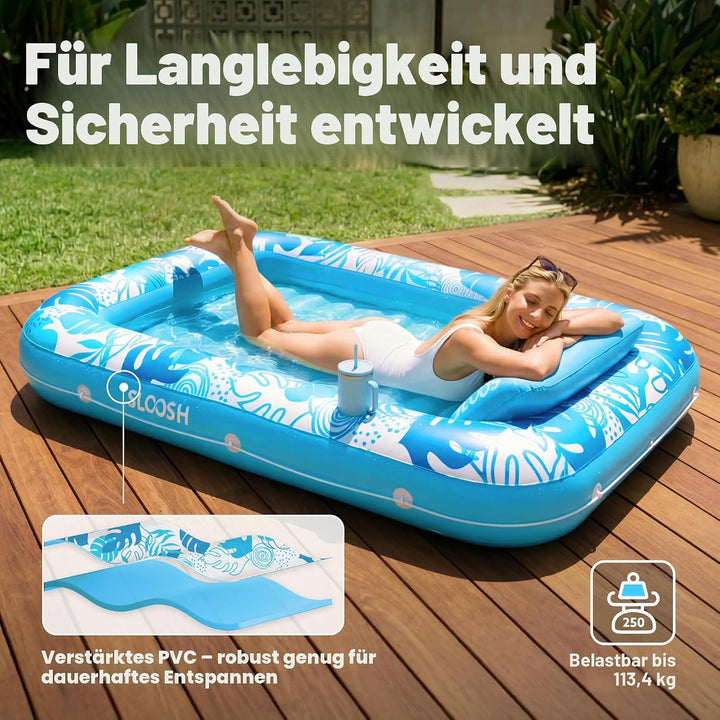 SLOOSH Aufblasbare Tanning Pool, 70" x 46"/ 85" x 57" Grosse aufblasbarer Luftmatratze für Erwachsen