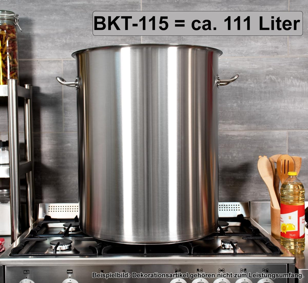 Beeketal 'BKT-115' Gastronomie Kochtopf ca. 111 Liter aus Edelstahl mit starken Griffen und Deckel,