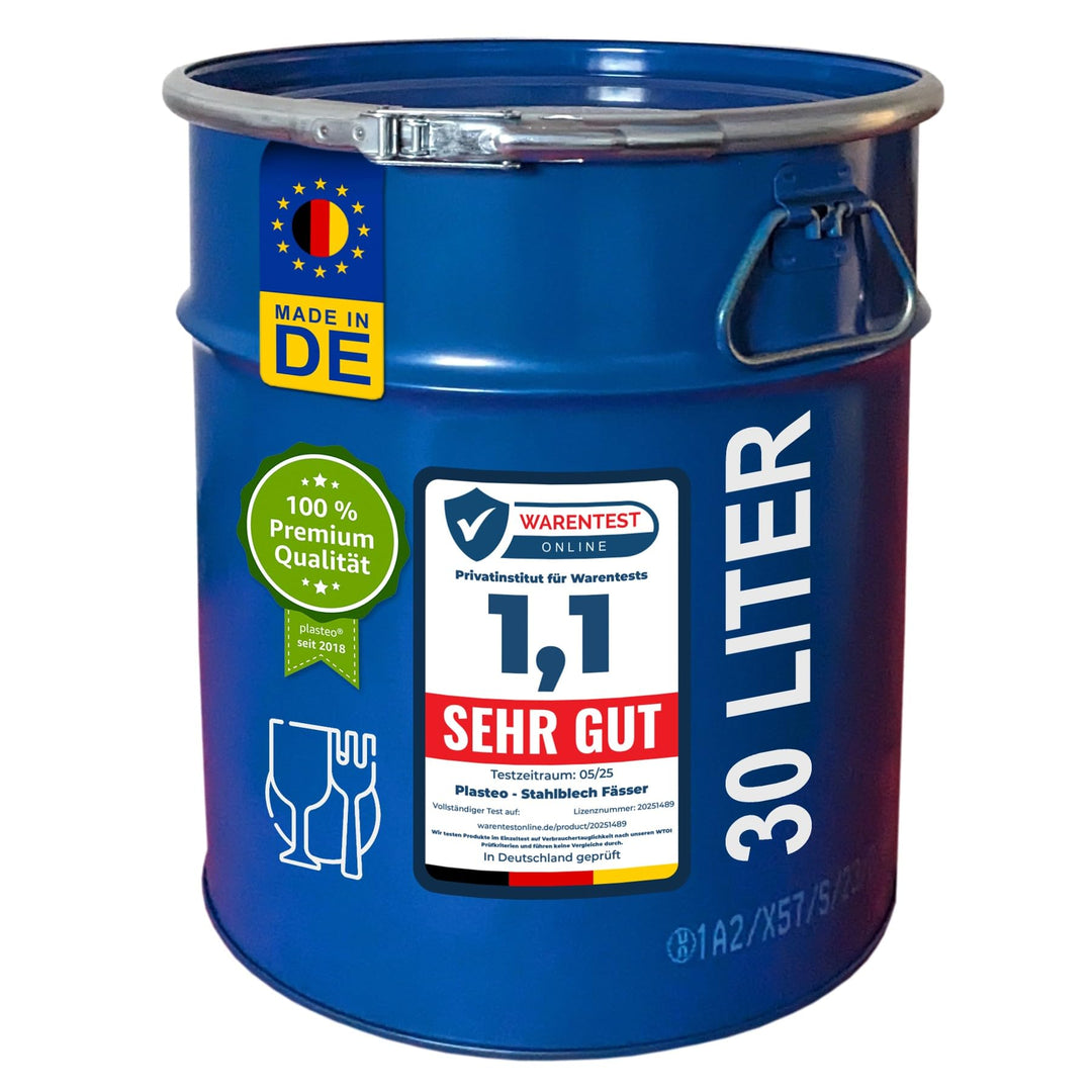 Hemeyer Stahlfass 30 Liter Hobbock Deckelfass Metall Blechfass Mülleimer Behälter Kübel mit 2 Seitli
