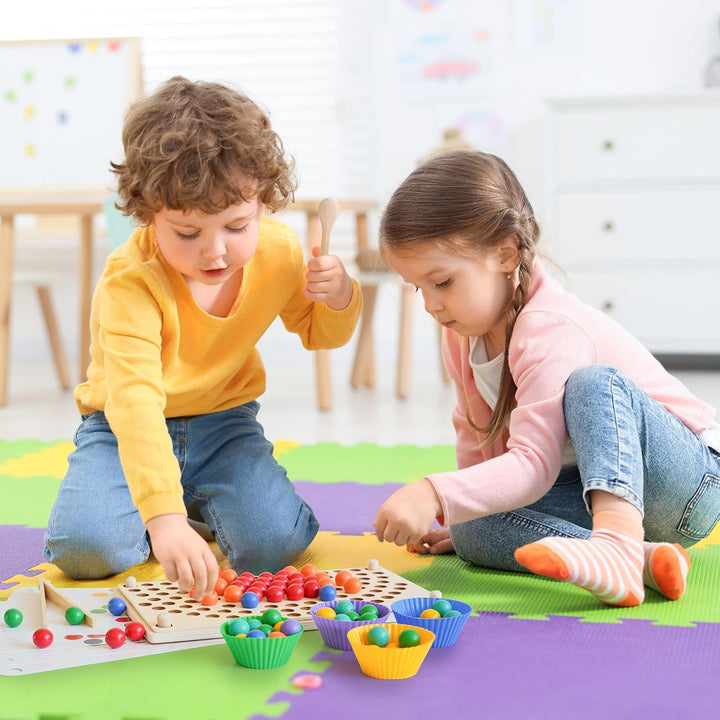KidMigo Montessori Spielzeug, Rainbow Bead Game, Holz Clip Brettspiel, Puzzle Board, Kinder Hände Au