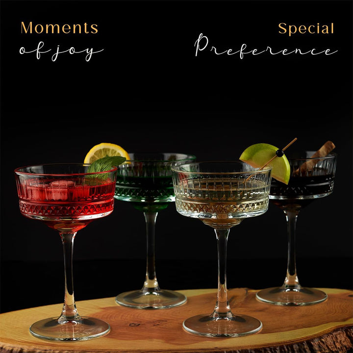 Vintage Coupé Gläser, 2er Set (8,8 oz/260 ml), Champagner, Wein, Martini, Cocktailgläser, Longdrinkg