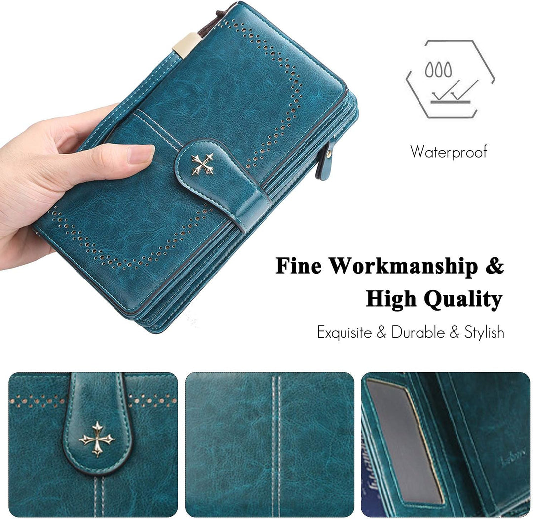FANDARE Retro Geldbörse Wasserdicht Lange Portemonnaie Herren Damen Brieftasche Leder Portmonee Beut
