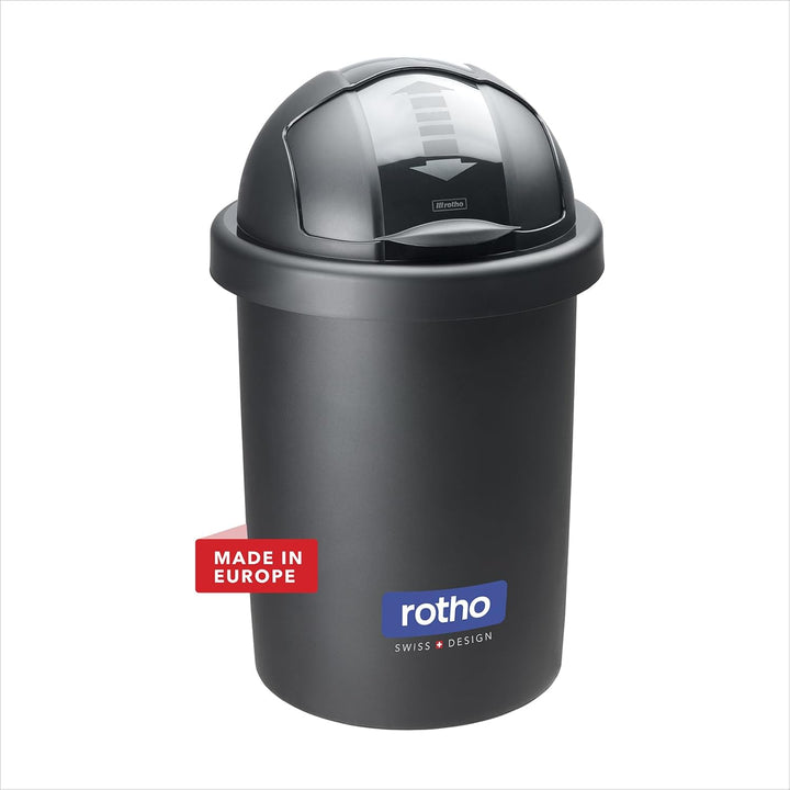 Rotho ROLL BOB runder Mülleimer mit Deckel 30 l, Leicht zu bedienen, Hygienisch, Kunststoff, schwarz