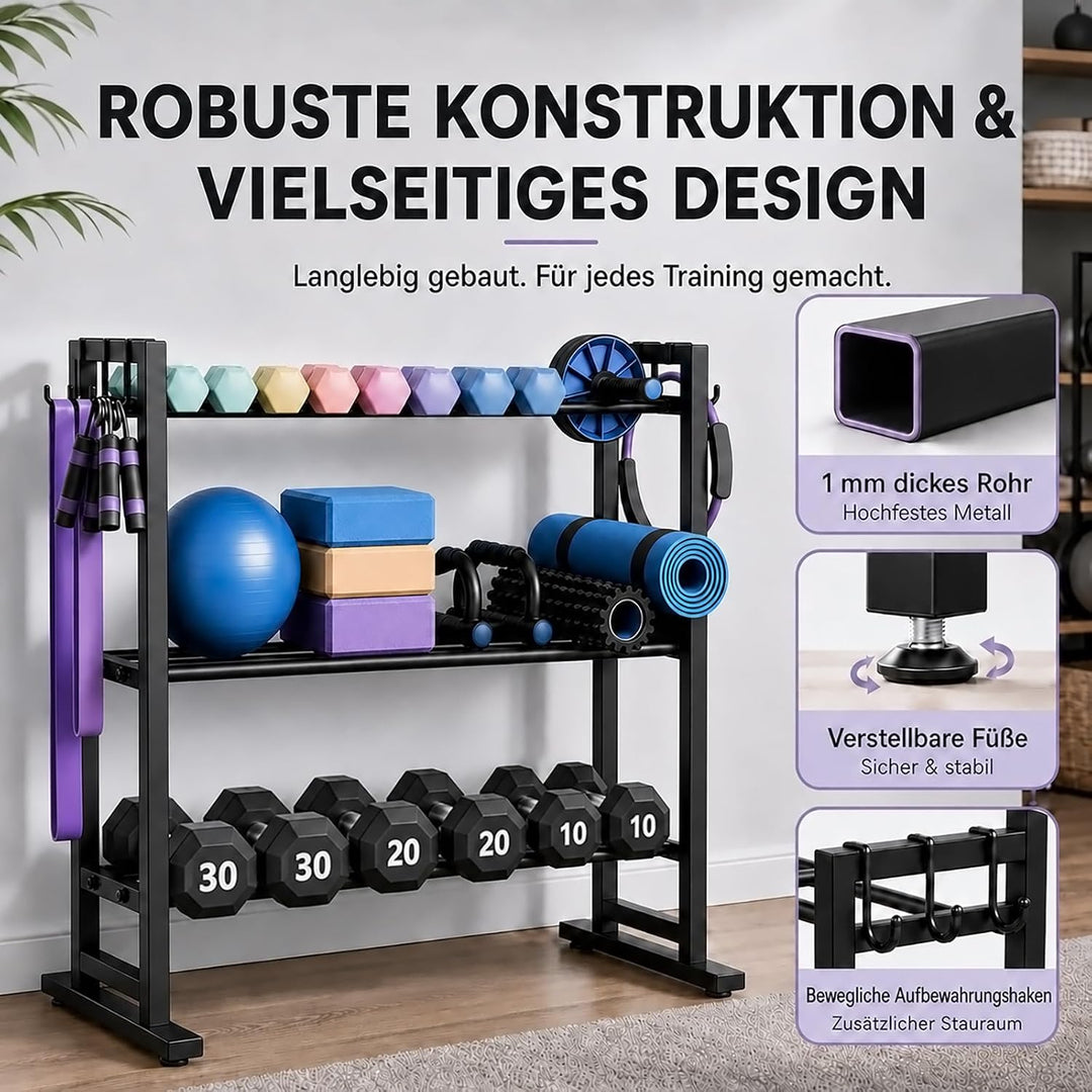 3-stöckiger Hantelständer mit verstellbarer Hantelablage, Kurzhantelständer für Home Gym, Hantelrega