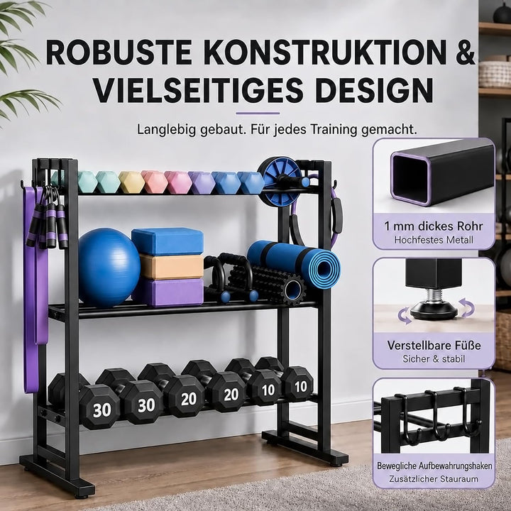 3-stöckiger Hantelständer mit verstellbarer Hantelablage, Kurzhantelständer für Home Gym, Hantelrega