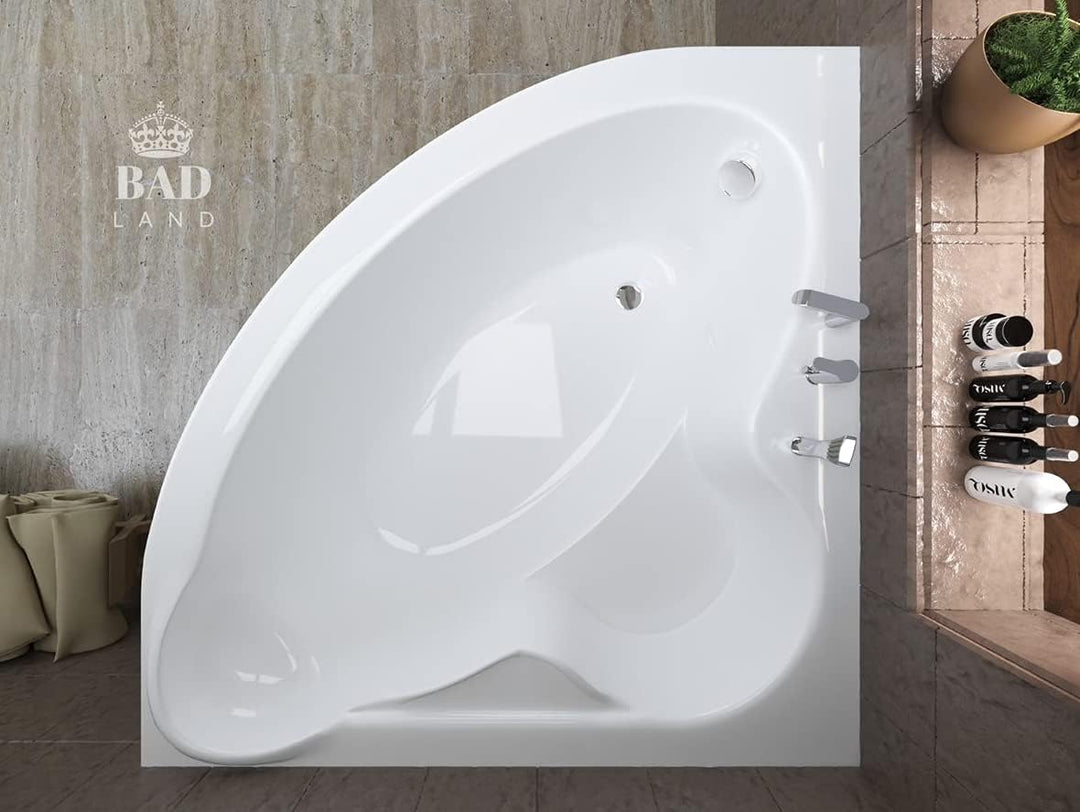 BADLAND Badewanne Original Weiss Acryl Wanne Eckbadewanne STANDARD 130x130 KOMPLETTSET SET mit Weiss