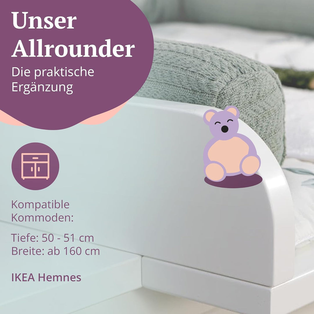 Puckdaddy Wickelaufsatz Emil | 160x80x15 cm | MDF-Holz in Weiss | hochwertiger Wickeltischaufsatz |