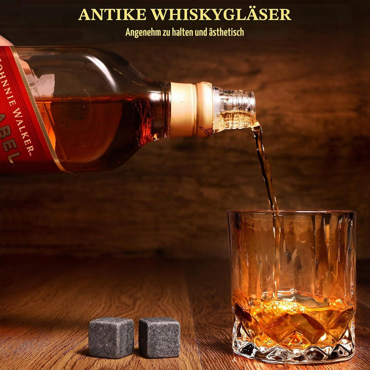 Whisky, Whisky Gläser Set, Whisky Steine Geschenkset, 8 Whiskey Steine &amp; 2 Twisted Whisky Gläser &amp; 2