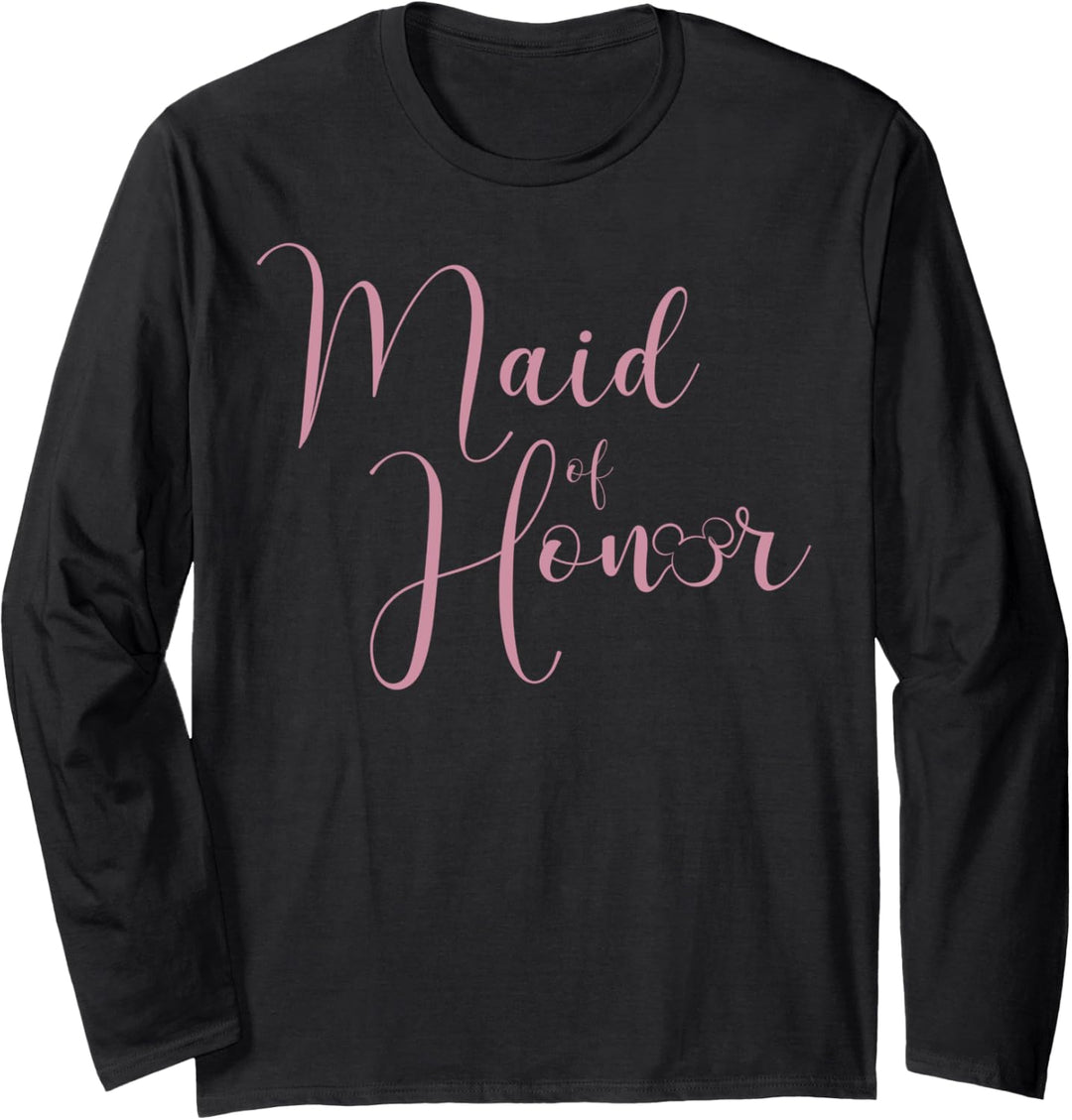 Disney Mickey Mouse Maid Of Honor Cursive Pink Text Logo Langarmshirt