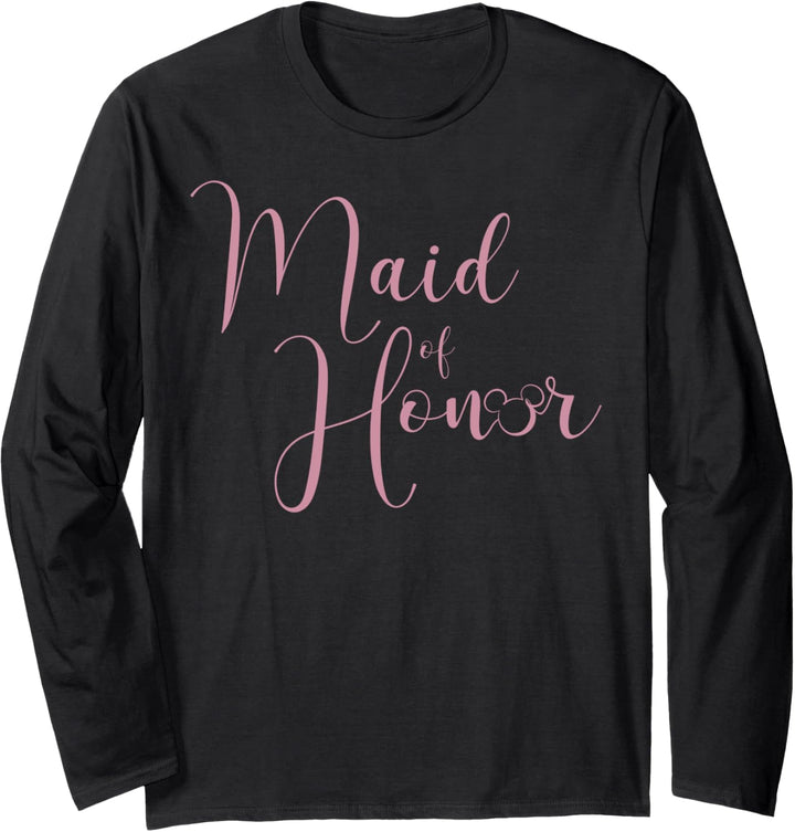 Disney Mickey Mouse Maid Of Honor Cursive Pink Text Logo Langarmshirt
