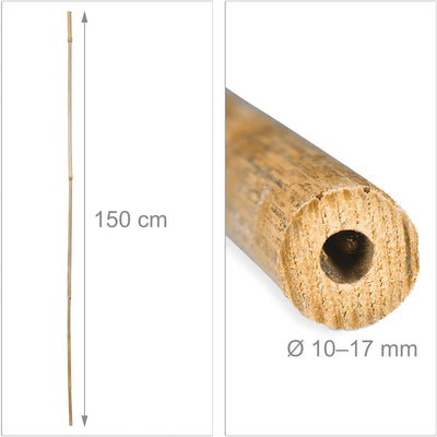 Relaxdays Bambusstäbe 150cm, aus natürlichem Bambus, 25 Stück, Bambusstangen als Rankhilfe oder Deko