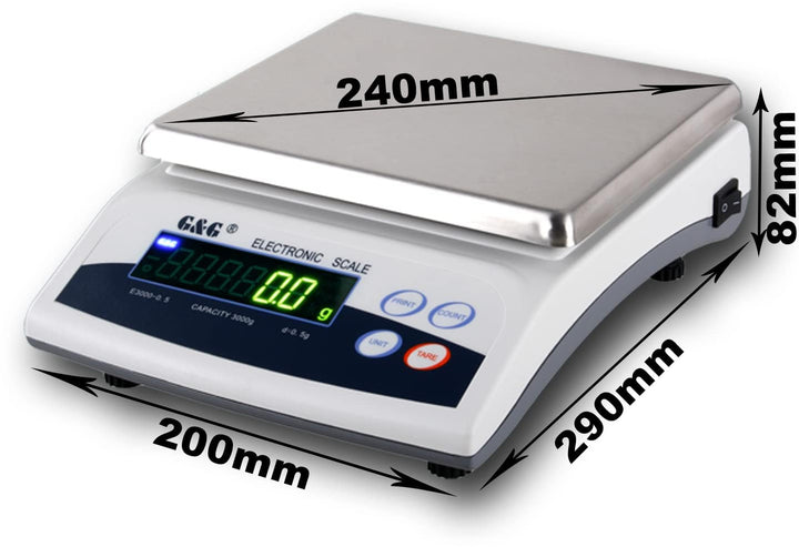 G&G E-Tischwaage, Versionsauswahl bis max 6000g, ab 0,005g Schritte, Stabile Ausführung (Metall-Unte