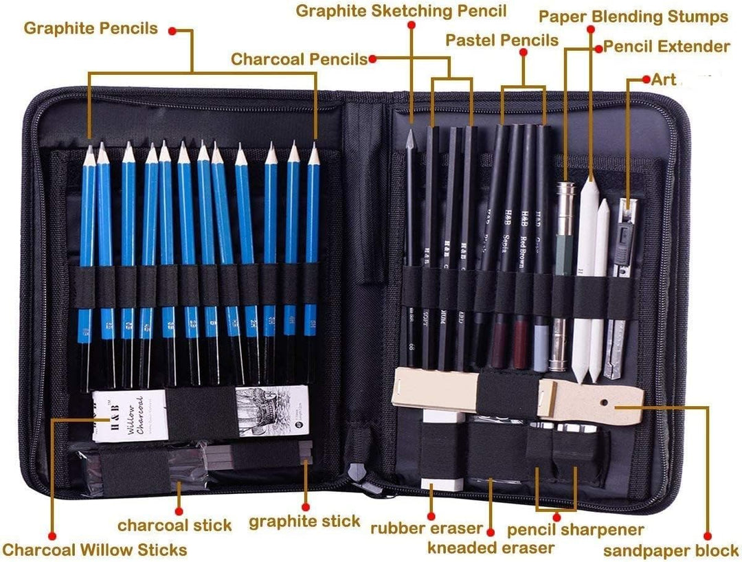 H & B 40 Stück Bleistifte Skizzierstifte Set Skizzieren und Zeichnen Professionelle Art Set mit Grap
