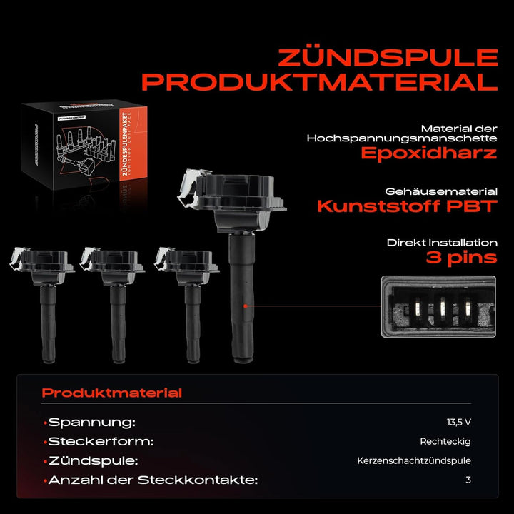 Frankberg 4x Zündspule Zündmodul Kompatibel mit A3 8L1 1.8T 1996-2003 A4 8D2 1.8T 1995-2000 B.o.r.a