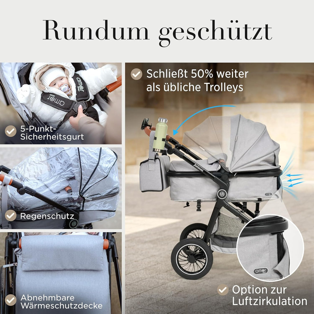Kinderwagen 2 in 1 [Babywanne & Sportsitz] Buggy mit Aluminium-Gestell | Kinderbuggy Höhenverstellba