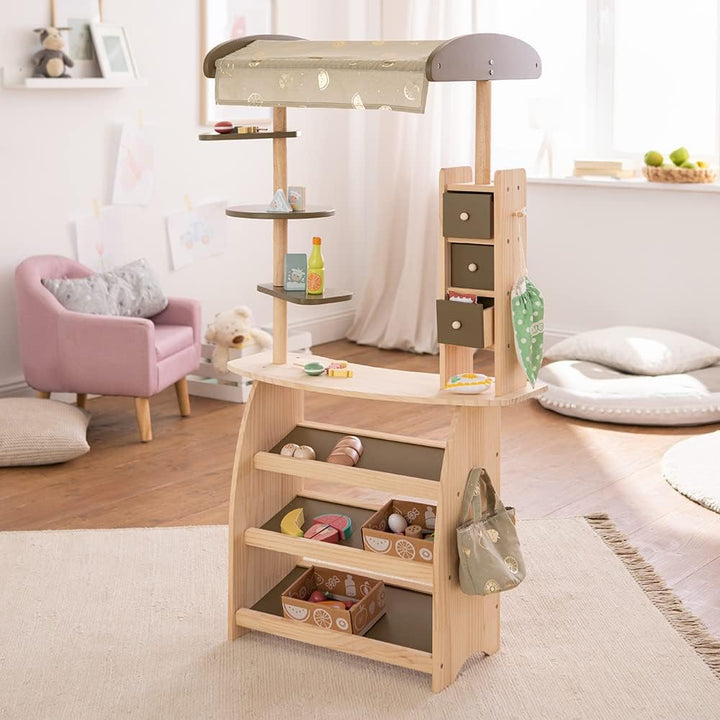 howa Kaufladen Marktstand Lucky aus Holz mit Markise und Tasche 47472