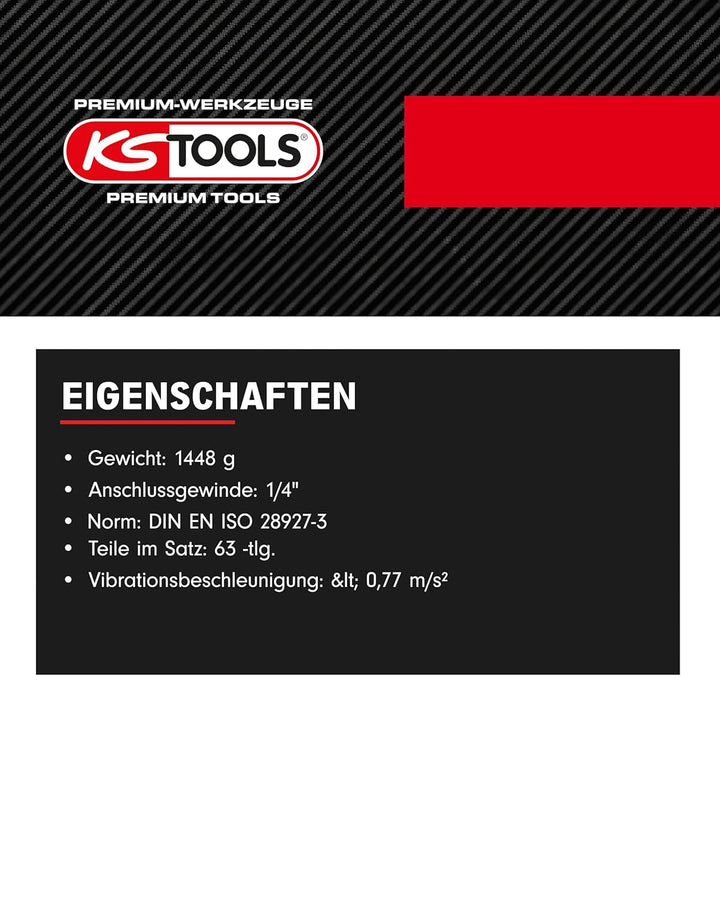 KS Tools Mini Druckluft Exzenterschleifer Satz 515.5110 63-tlg.I Druckluftschleifer mit Klett Schlei