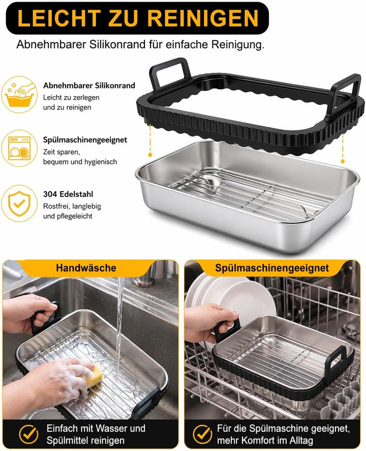 3-tlg. Edelstahl Auflaufform Airfryer Zubehör für Ninja Dual Zone & FlexDrawer AF400EU AF451EU AF500