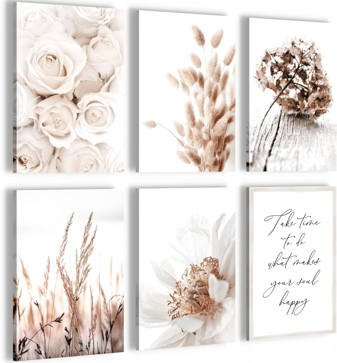 Novart Wandbilder Set - KOMPLETT AUFHÄNGFERTIG - - Moderne Bilder Boho Blumen Wohnzimmer Schlafzimme