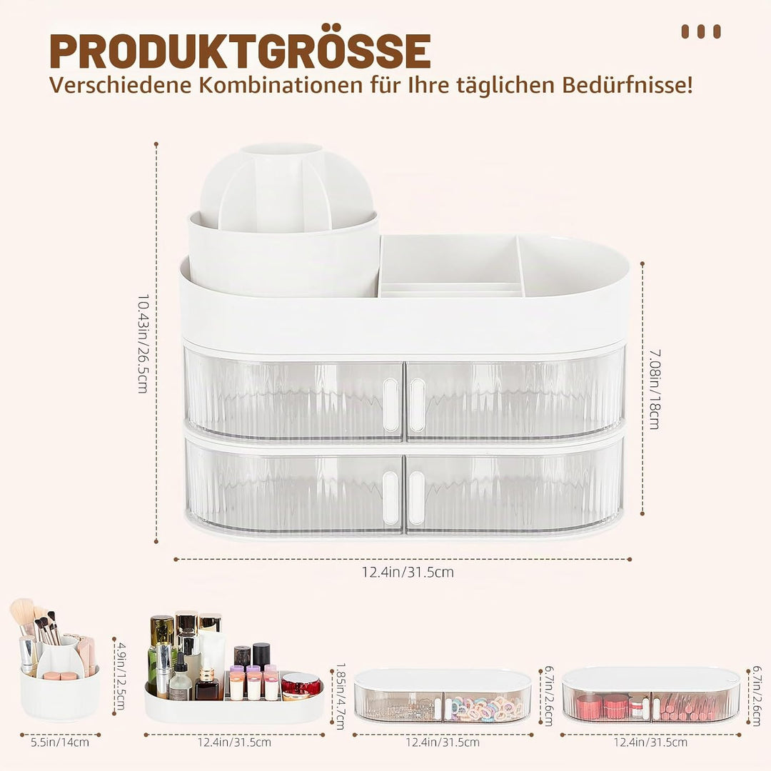 FoiiLiio Make Up Kosmetik Organizer mit Drehbarer Schubladen, Beauty Makeup Organizer Schminktisch,