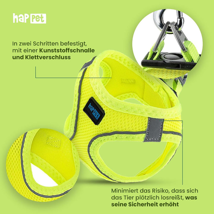 HAPPET Hundegeschirr für kleine Hunde Air Comfort XXS Neon Grün – atmungsaktives, gepolstertes &amp; ver