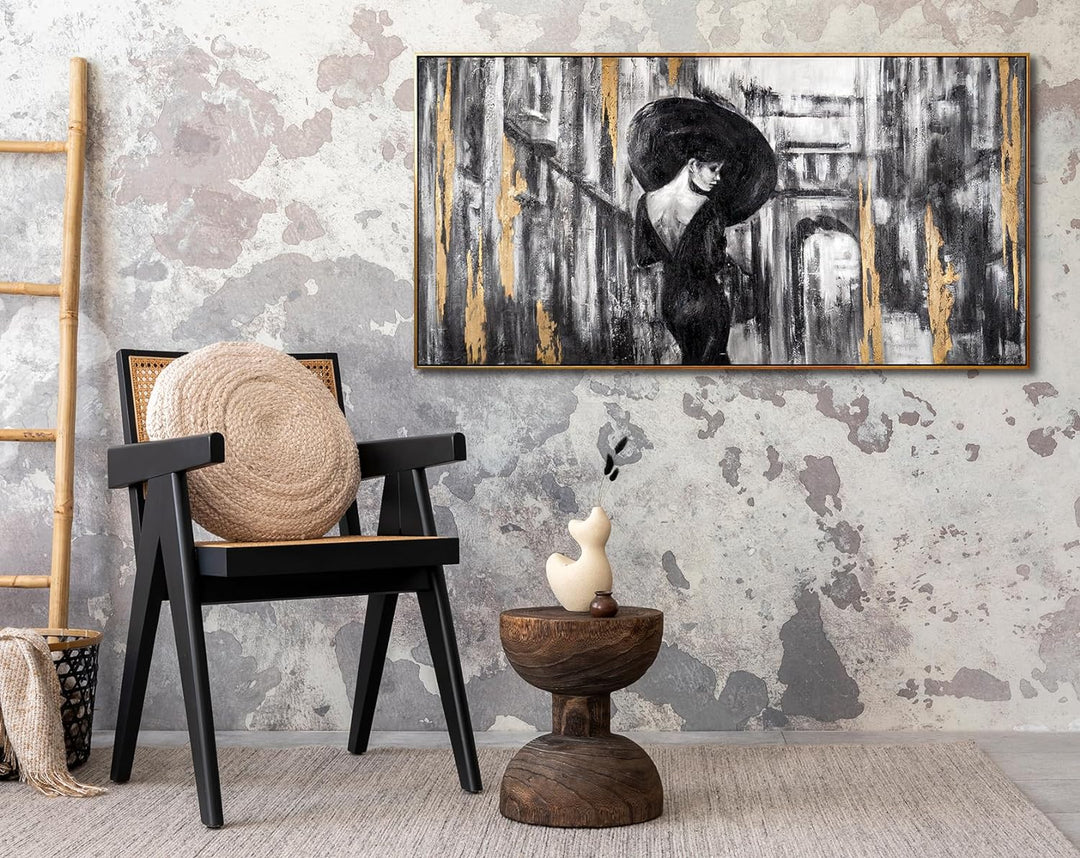YS-Art Abstrakt Stil Acryl Gemälde auf Leinwand Filmstreifen handgemalt Wandbilder Wohnzimmer modern