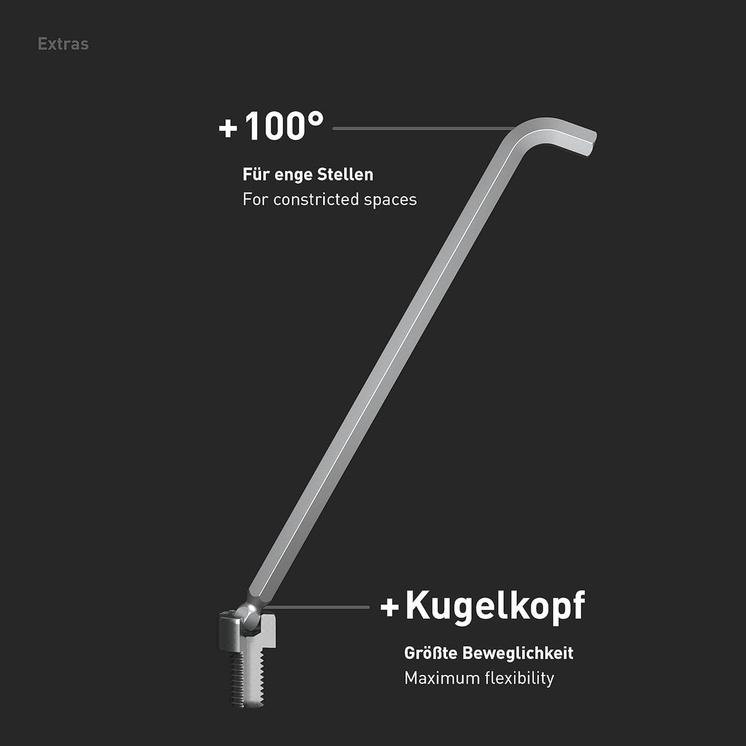 INBUS® 70211 Winkelschraubendreher Set 9tlg, 1.5–10mm, mit 100° Winkel & Kugelkopf — Made in Germany