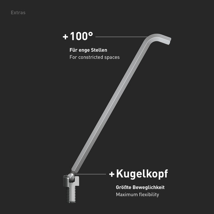 INBUS® 70211 Winkelschraubendreher Set 9tlg, 1.5–10mm, mit 100° Winkel & Kugelkopf — Made in Germany