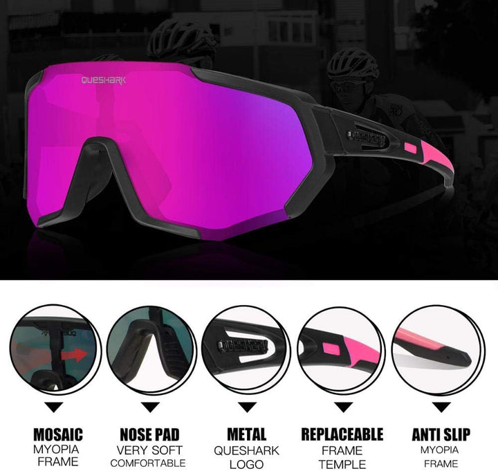 Queshark Fahrradbrille, TR90 Unbreakable Frame Polarisierte Sportsonnenbrille, Fahrradbrille für Män