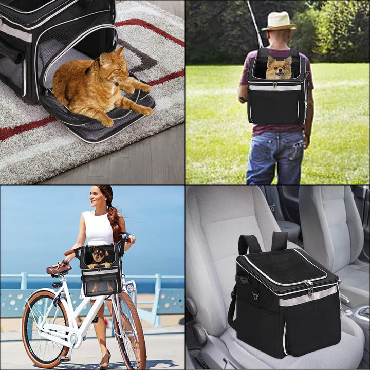 Haustier Fahrradtasche für Hunde Katzen, Haustier Rucksäke mit Vorne Atmungsaktiv Netzfenster, Faltb