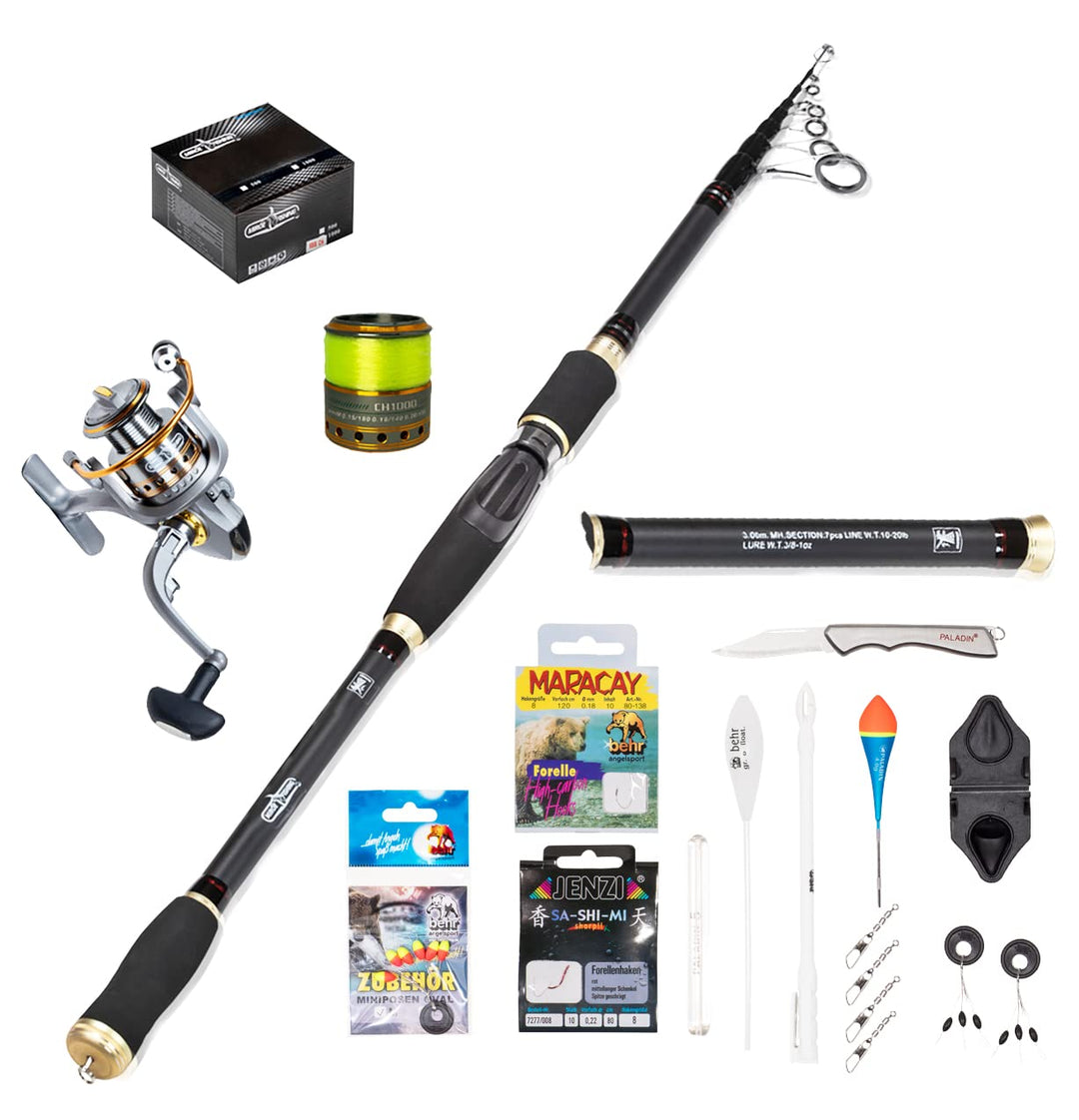 Tackle Master Allround Fishingset Angelset Angelcombo Teleskoprute 3m Angelrolle mit Schnur Zubehörs