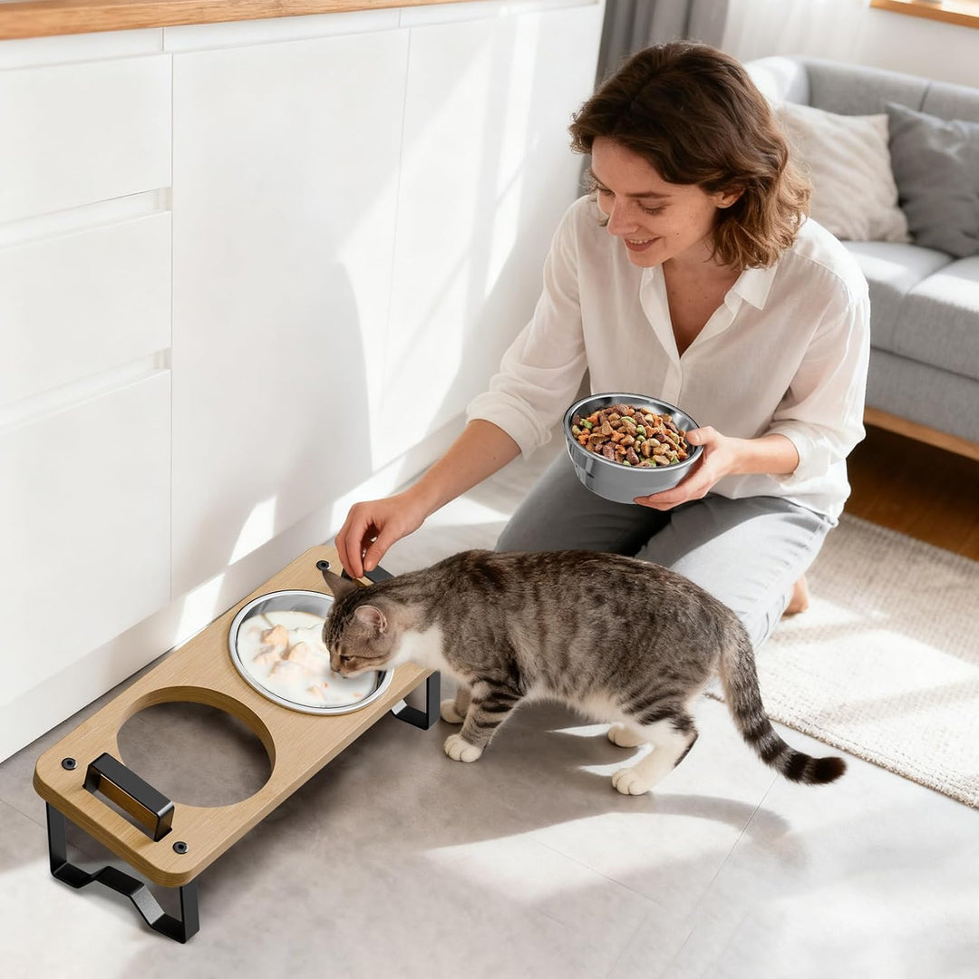 Futternapf Katze erhöht 2 Näpfe - Katzen Futterstation 2er Set Höhenverstellbar, Fressnapf Futterbar