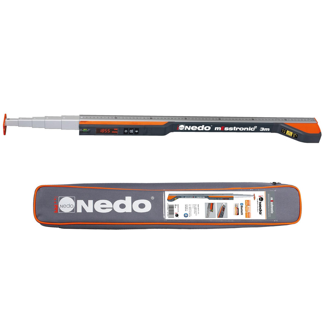 Nedo Teleskopmeter mEsstronic mit Bluetooth Messlatte 700-3000mm mit Libelle 700 - 3000 mm, 700 - 30