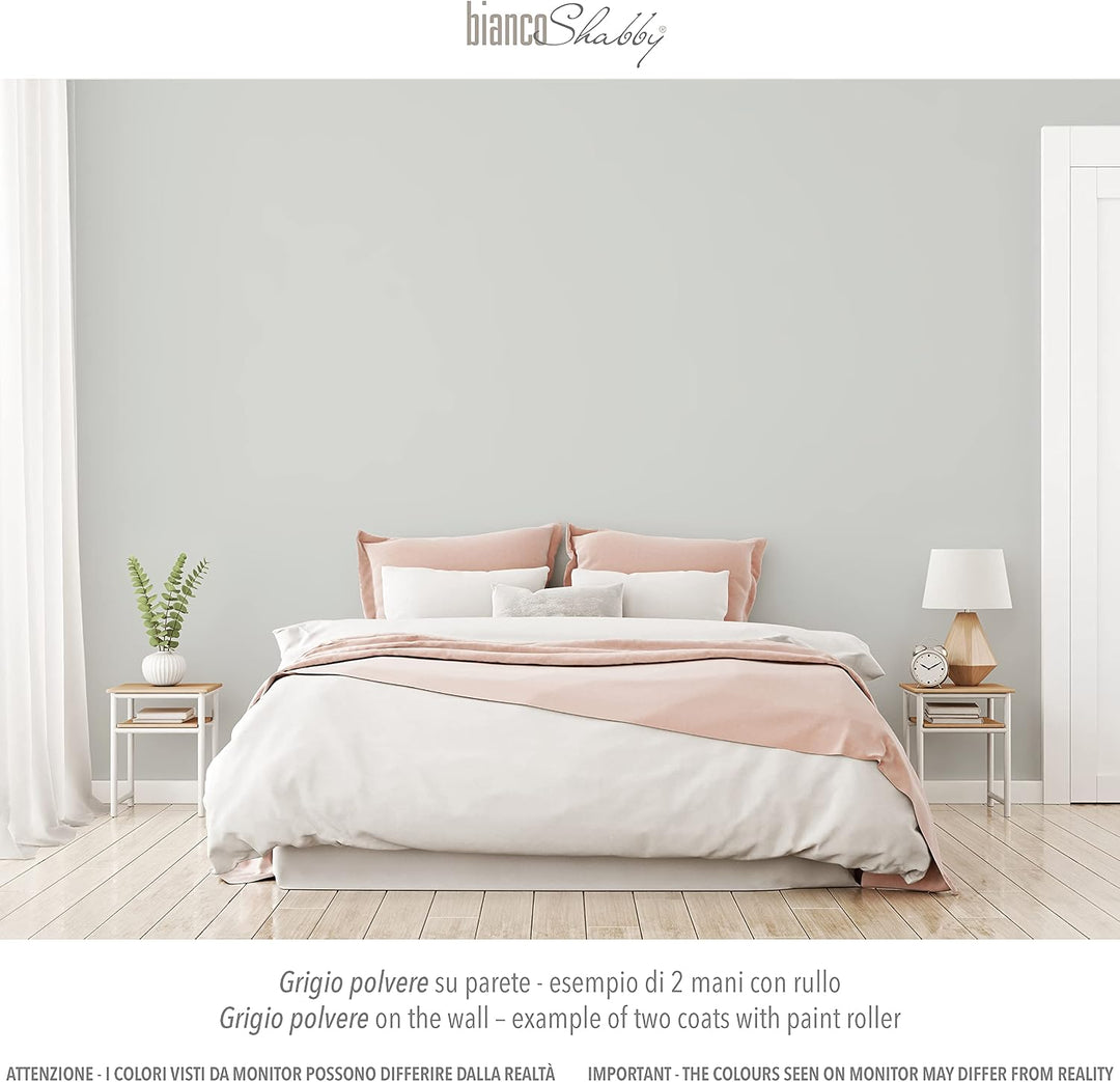 bianco Shabby® Grigio Polvere Kreidefarbe Wasserbasis für Alle Oberflächen einfach zu verarbeiten oh